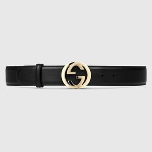 Black leather Gucci belt with Gold plating